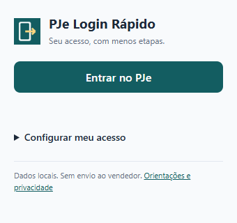 Tela real da extensão com botão Entrar no PJe, capturada com configuração de exemplo fictício e sem executar login